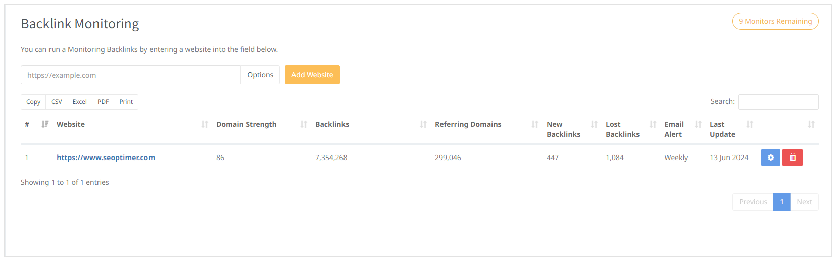 Monitoramento de Backlinks do SEOptimer